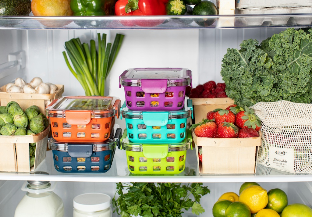 Kitchen fridge filled with meal prep ideas for kids.