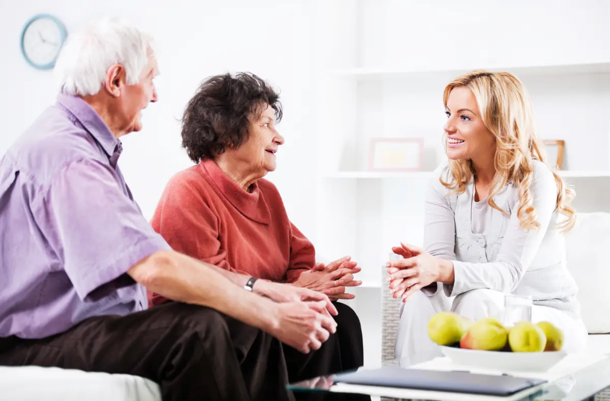 young woman talking to her parents