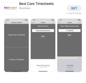 Best Care mobile app for PCA timesheets