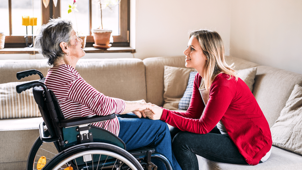 A caregiver engaging with her client