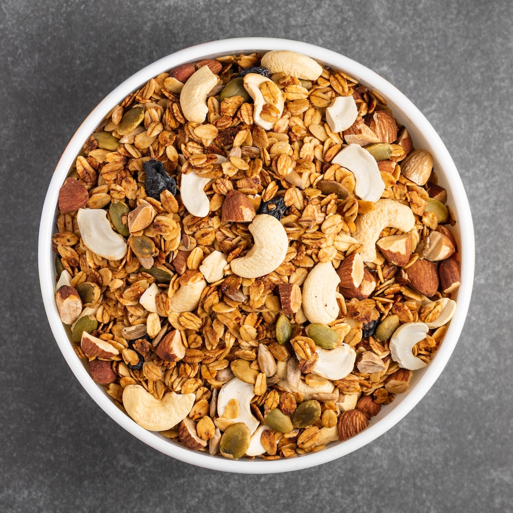 A bowl of oats and nuts