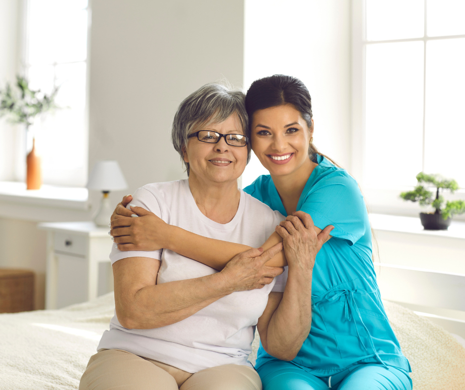 Family caregiver delivering post-surgery home care to relative.